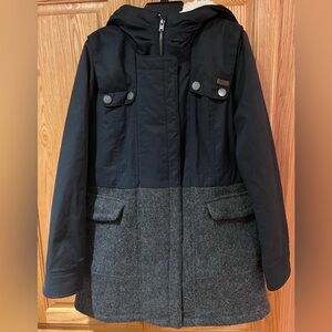Women's Black and Gray Hooded Coat